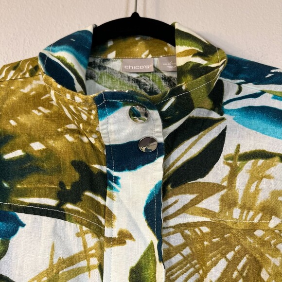 Chico's Zip-Front Tropical Print Linen Shacket Jacket Size 2 (12/14) - Picture 3 of 5